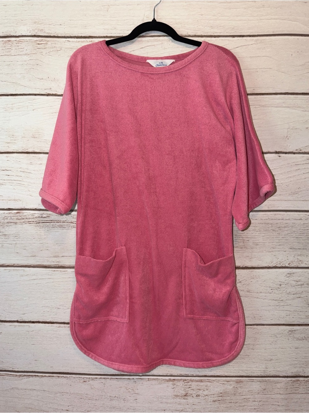 Vintage Terry Cloth Pink Cover Up Dress Top Pockets Retro Beachy S/M